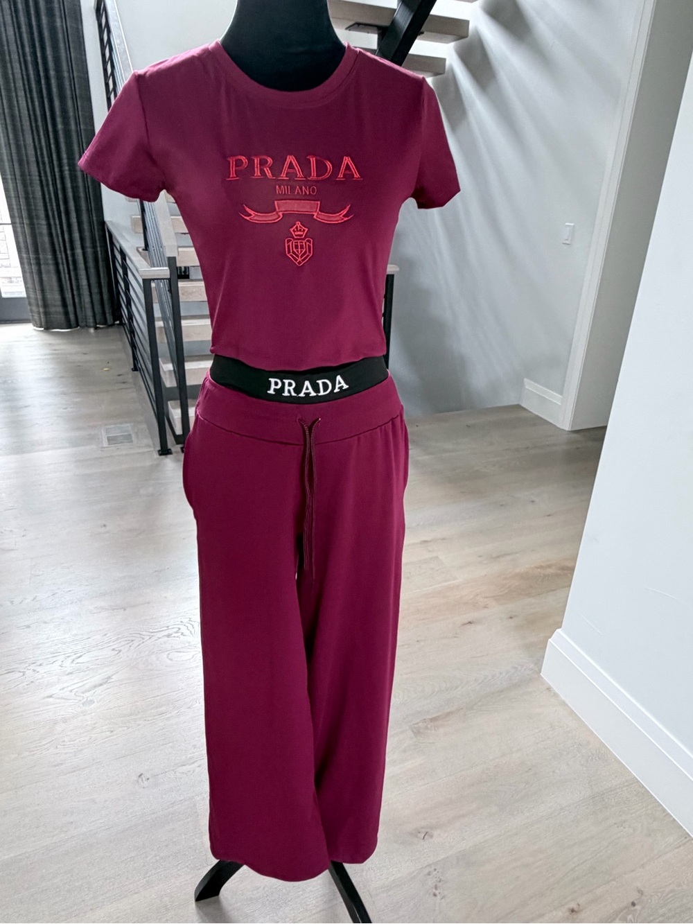 Burgundy Lounge Pants & Crop Tee Set size S - Picture 11 of 13